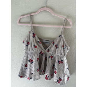 Women's Urban Outfitters Peplum Cami Top Beige Red Floral Size L